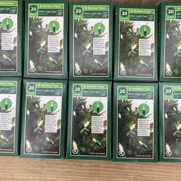 Mini Light Sets, 20-light strand, Warm Clear Bulb, Green Wire, Set of 20 - Picture 2 of 3